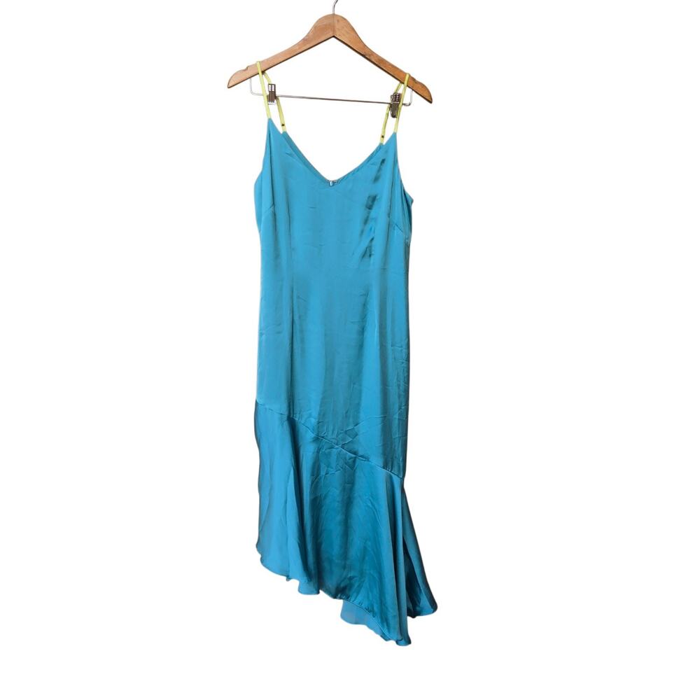White House Black Market Size 8 Asymmetrical Hem Slip Strap Dress Mykonos Blue